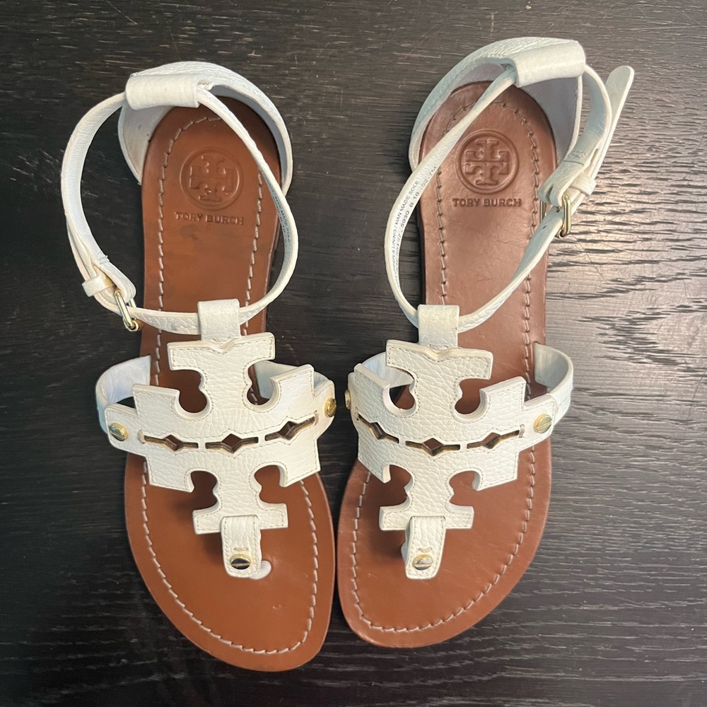 Tory Burch Phoebe Logo Sandals White ankle strap size 7